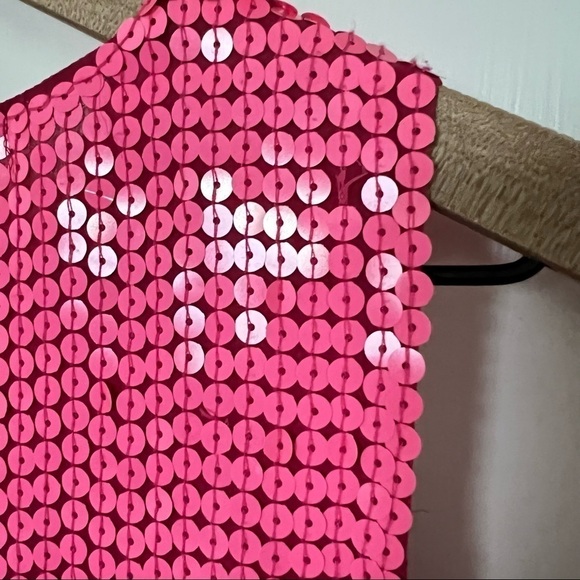 NWT DVF Silk Y2K Neon Barbie Pink Sequin Cowl Neck Sleeveless Disco Mini Dress 0 - Picture 9 of 10
